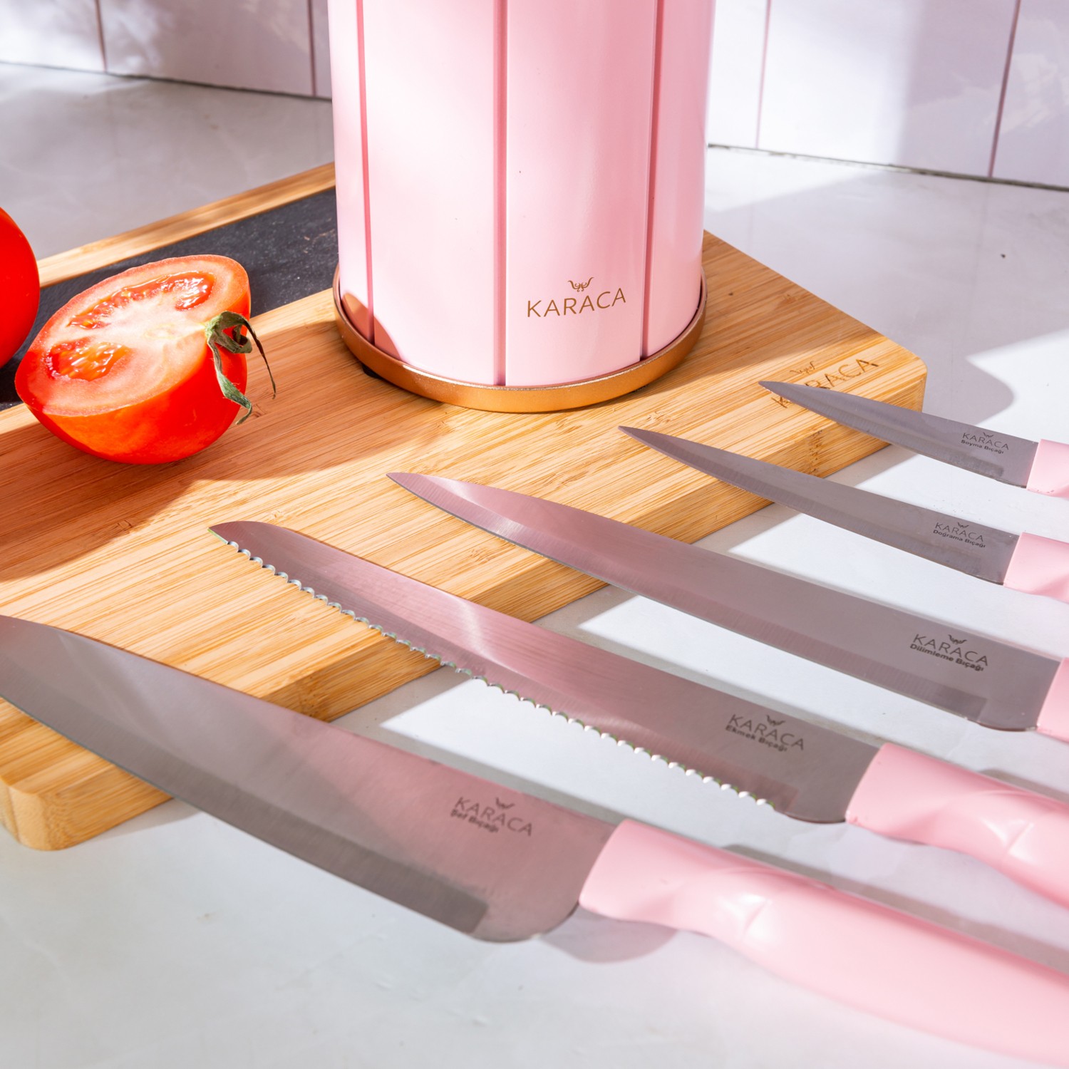 ست چاقوی آشپزخانه 6 پارچه کاراجا مدل Karaca Retro صورتی